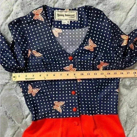 Vintage 70s Young Innocent by Arpeja Dress Butterfly Print Size 9 - Picture 11 of 14